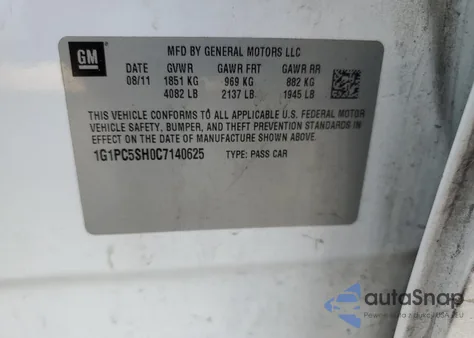 2012 Chevrolet Cruze Ls из США, поврежденный, VIN 1G1PC5SH0C7140625